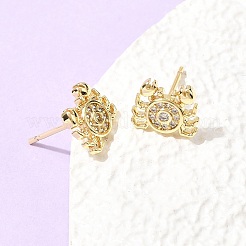 Crab Brass Micro Pave Clear Cubic Zirconia Stud Earrings&nbsp;EJEW-C186-21G-02