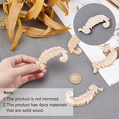 4Pcs Feather Rubber Wooden Carved Decor Applique&nbsp;WOOD-FH0001-83