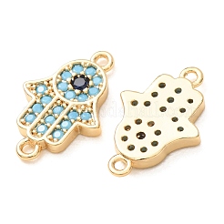 Brass Micro Pave Deep Sky Blue and Blue Cubic Zirconia Religion Hamsa Hand Links Connector Charms&nbsp;CU-K002-07G