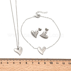 304 Stainless Steel Heart Pendant Necklaces & Bracelets & Stud Earrings Sets&nbsp;SJEW-P008-01P