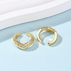 Brass Micro Pave Clear Cubic Zirconia C-Shaped Cuff Earrings&nbsp;LS-EJEW-D328-09G-03