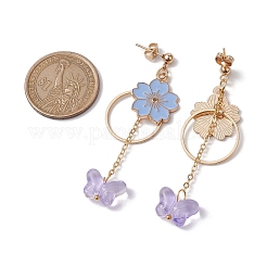 Golden Alloy Enamel Flower Dangle Stud Earrings&nbsp;EJEW-JE05713