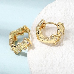 Brass Micro Pave Clear Cubic Zirconia Hoop Earrings for Women&nbsp;KK-CBA9109-01G