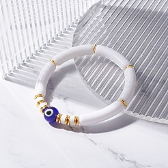 Evil Eye Lampwork Beads Stretch Bracelet&nbsp;BJEW-JB07222-01