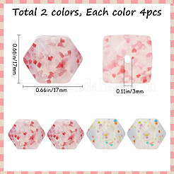 8Pcs 2 Colors Hexagon with Heart Pattern Silicone Focal Beads&nbsp;SIL-GF0001-52