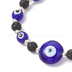 Natural Lava Rock & Handmade Lampwork Beads Stretch Bracelets&nbsp;BJEW-JB11984-02