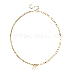 White Round Shell Pearl Pendant 304 Stainless Steel Mixed Chain Necklaces for Women&nbsp;NJEW-JN06101