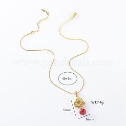 3Pcs French Style Stainless Steel Triple Ring with Red Round Pendant Necklaces for Women&nbsp;DT9932
