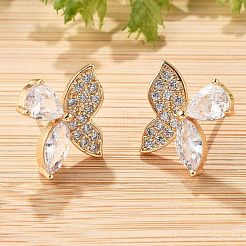 Butterfly Brass Micro Pave Clear Cubic Zirconia Stud Earrings for Women&nbsp;EJEW-G428-08G
