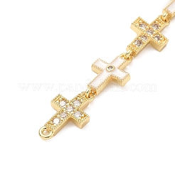 Brass Micro Pave Clear Cubic Zirconia 5 Cross Links Connector Charms&nbsp;KK-H539-15G