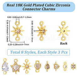 24Pcs 8 Styles Brass Pave Cubic Zirconia Connector Charms&nbsp;KK-BBC0028-50