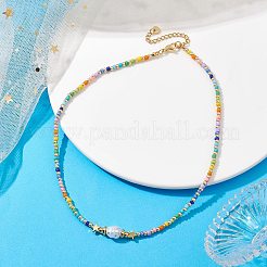 Plastic Imitation Pearl & 201 Stainless Steel Star & Seed Beaded Bracelet&nbsp;NJEW-JN04649-02
