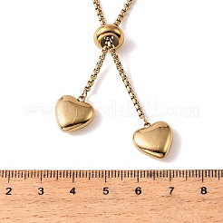 Adjustable 304 Stainless Steel Double Heart Pendant Box Chain Lariat Necklaces for Women&nbsp;NJEW-D327-01G