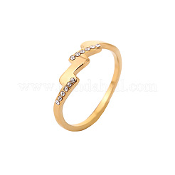 201 Stainless Steel Rhinestone Lightning Bolt Finger Rings for Women&nbsp;WG9E59A-02