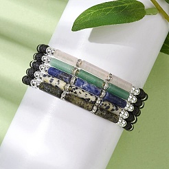 Column Mixed Gemstone & 4mm Round Natural Lava Rock & Electroplate Non-magnetic Synthetic Hematite Braided Bead Bracelets&nbsp;BJEW-JB10328