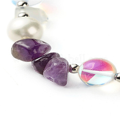 Natural Amethyst Chip Beaded Bracelet for Girl Women&nbsp;X1-BJEW-TA00019-03