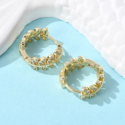 Clear Cubic Zirconia Leaf Hoop Earrings&nbsp;EJEW-B013-01