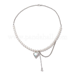 Heart Glass Rhinestone Pendant Necklaces&nbsp;NJEW-JN04809