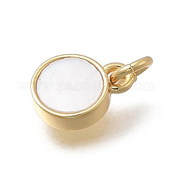 Brass & Natural Shell Flat Round Charms&nbsp;KK-D431-025A-02G