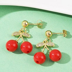 Cherry Brass Cubic Zirconia Dangle Stud Earrings&nbsp;EJEW-Q036-05G