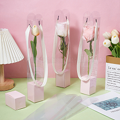 5Pcs Clear Plastic Single Flower Packing Boxes with Paper Trays and Ribbon Handles&nbsp;CON-WH0107-69C