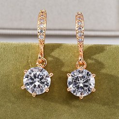 Brass Micro Pave Clear Cubic Zirconia Hoop Earrings&nbsp;EJEW-K300-32G
