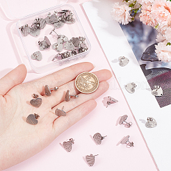 48Pcs 6 Styles Textured Heart 304 Stainless Steel Stud Earring Findings&nbsp;STAS-SP0001-48
