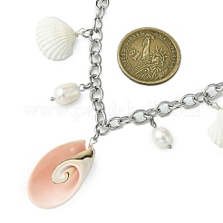 Natural Cultured Freshwater Pearl & Spiral Shell Bib Pendants&nbsp;NJEW-TA00181