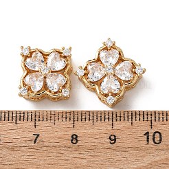 Brass Pave Cubic ZirconiaSquare with Flower Multi-Strand Links&nbsp;KK-K422-04G-02