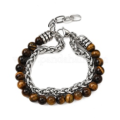 Natural Tiger Eye Round Beads Multi-strand Bracelets&nbsp;BJEW-D330-02P-08