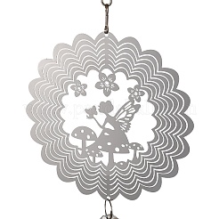 Butterfly 201 Stainless Steel 3D Wind Spinner with Glass Pendant&nbsp;HJEW-E011-01P-02