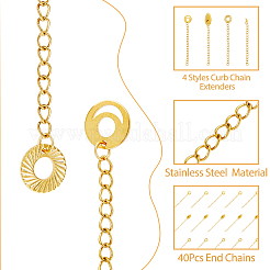 Ion Plating(IP) 40 Strands 4 Style 304 Stainless Steel Curb Chain Extenders&nbsp;STAS-DC0014-21