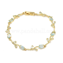 Brass Glass Flower Link Chain Bracelets&nbsp;KK-CBA7DFA-01G-08