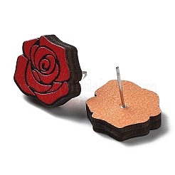 Valentine's Day Theme Printing Wood Stud Earrings for Women&nbsp;EJEW-B029-02