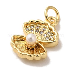 Shell Shapes Rack Plating Brass Glass Pendants&nbsp;KK-U027-32G