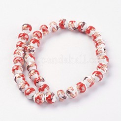 Handmade Flower Printed Porcelain Ceramic Beads Strands&nbsp;PORC-J006-A07