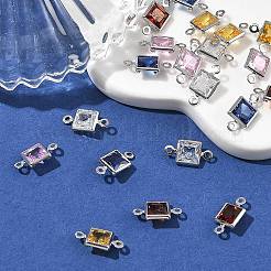 SHEGRACE Brass Pave Cubic Zirconia Square Connector Charms&nbsp;XGRQ2O044-440P