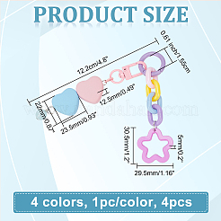 4Pcs 4 Colors Plastic Colorful Matte Heart Pendant Keychain with Flower Chains Mobile Accessories Decoration&nbsp;HJEW-WR0001-07