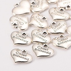 Wedding Theme Antique Silver Tone Tibetan Style Alloy Heart with Chief Bridesmaid Rhinestone Charms&nbsp;TIBEP-N005-21D