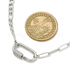304 Stainless Steel Oval Lock Clasps Pendant Figaro Chain Necklaces for Women&nbsp;NJEW-JN06169-02