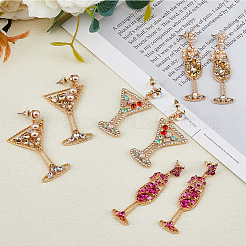 4 Pairs 4 Styles Rhinestone & Plastic Pearl Glass Wine Glass Dangle Stud Earrings&nbsp;EJEW-FI0001-70
