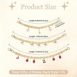 3Pcs 3 Styles Alloy Enamel Flower Cherry Apple Strawberry Charm Alloy Bag Decorative Chains&nbsp;AJEW-CN0006-07