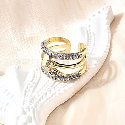 Brass Micro Pave Cubic Zirconia Cuff Rings&nbsp;RJEW-V007-05GP