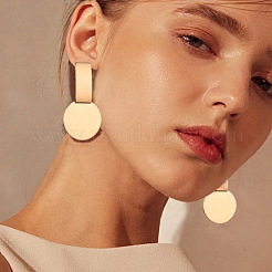 Rectangle with Flat Round Alloy Dangle Stud Earrings&nbsp;FS-WG163F2-01