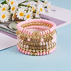 Synthetic Hematite & Polymer Clay Heishi Beads Stretch Bracelets Set&nbsp;BJEW-PH01487-01