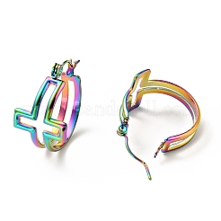 Ion Plating(IP) Rainbow Color 304 Stainless Steel Cross Hoop Earrings for Women&nbsp;EJEW-G293-02M