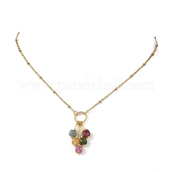 Natural Multicolor Tourmaline Faceted Cube Tassel Pendant 304 Stainless Steel Satellite Chain Necklaces for Women&nbsp;NJEW-JN06234