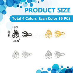 64Pcs 4 Colors Flower Rack Plating Brass Filigree Bead Cap Bails&nbsp;KK-UN0002-89