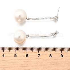 925 Sterling Silver Clear Cubic Zirconia Round Dangle Stud Earrings&nbsp;EJEW-L300-06P