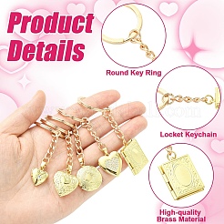 5Pcs Brass Locket Pendant Keychains&nbsp;KEYC-YW00267